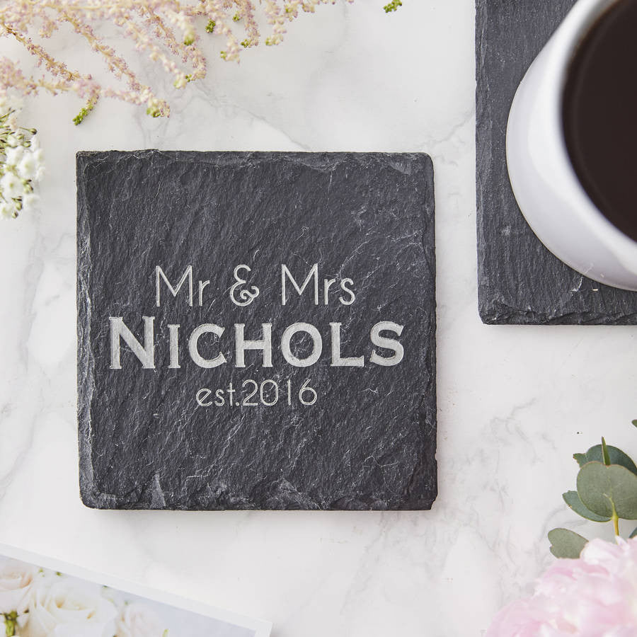 Slate Personalised Wedding Coaster