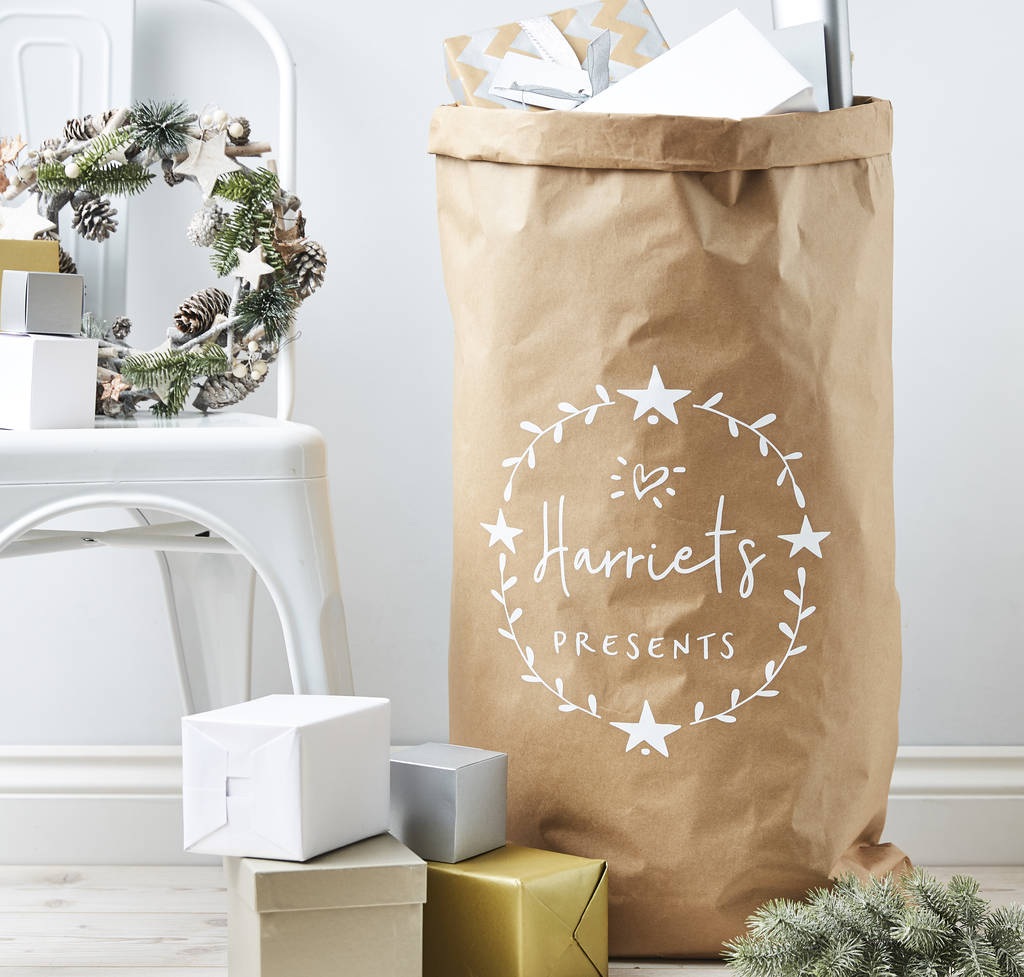 Star Wreath Personalised Christmas Sack