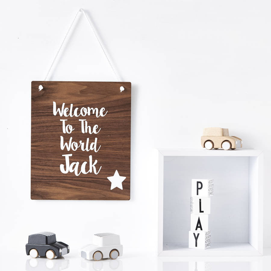 Welcome To The World Personalised Wooden Wall Art