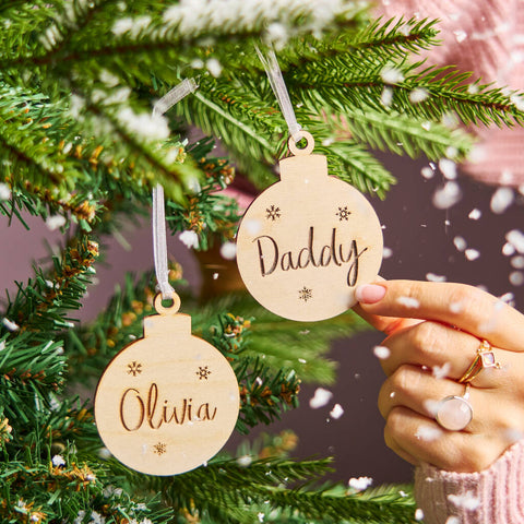 Wooden Engraved Bauble Decoration