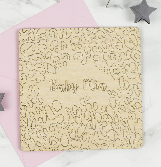 Wooden Personalised New Baby Card